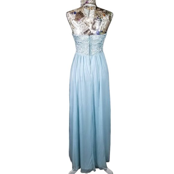 Formal Strapless Lace Sparkle Sequin Baby Blue Long Chiffon Gown Maxi Dress NEW! - Picture 7 of 13